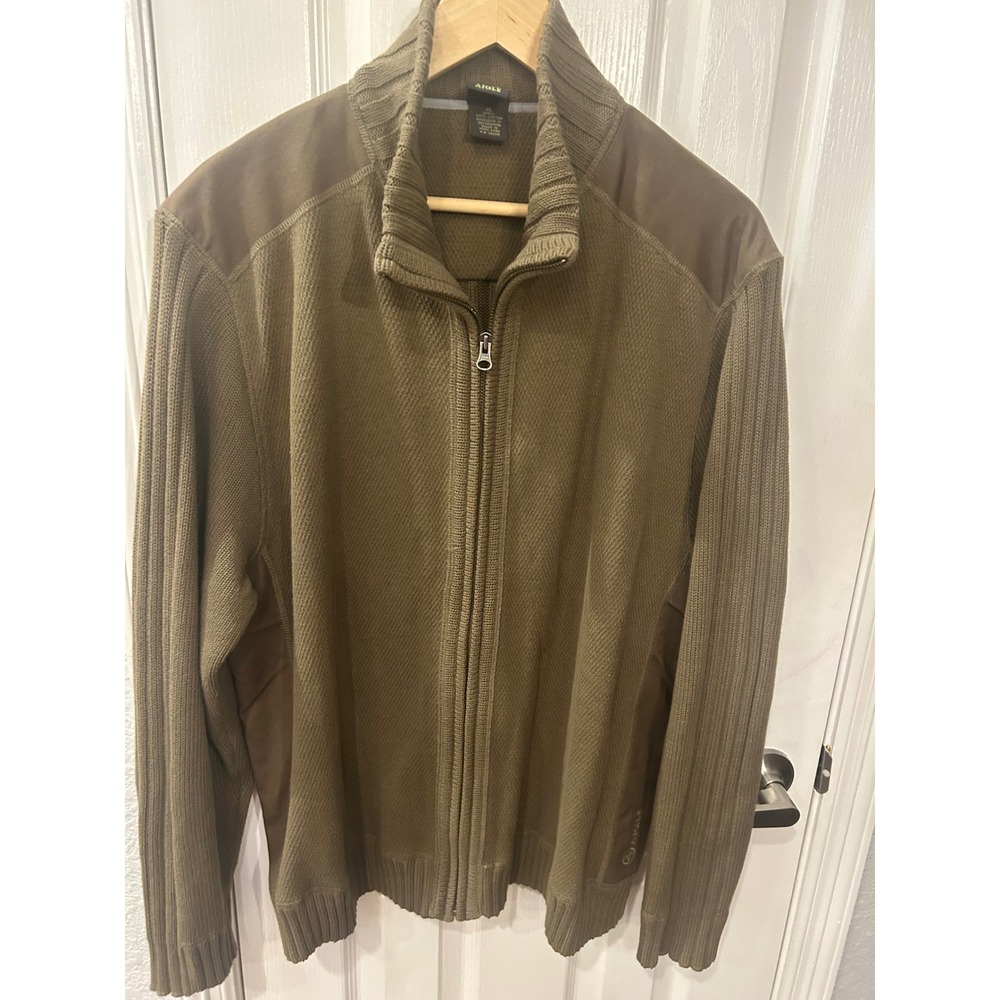 Aigle Full Zip Sweater Brown Cotton Ribbed Knit Shoulder Patch Cardigan XL